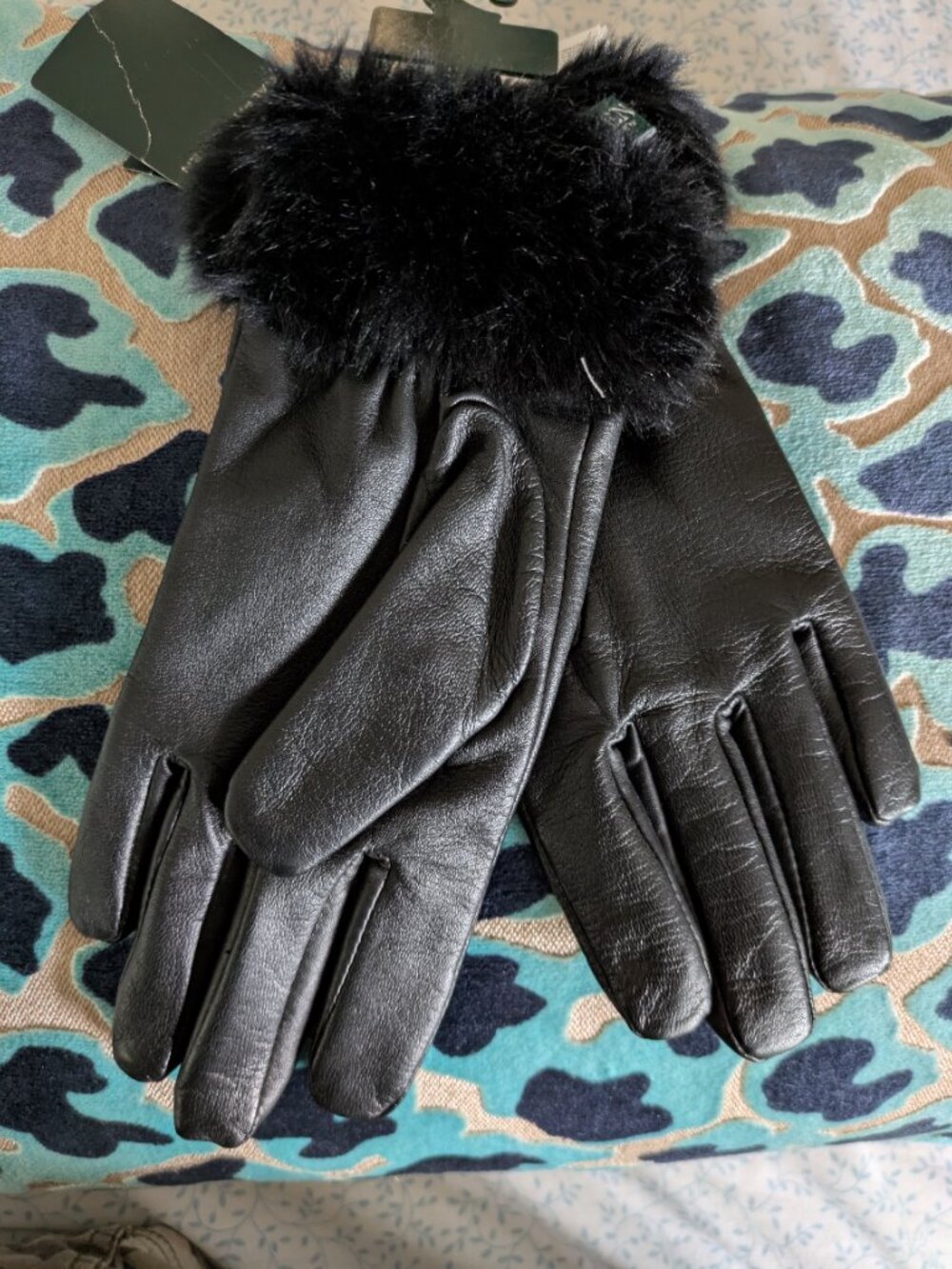 Lauren Ralph Lauren Women's Faux Fur-Lined Leather Touch Gloves, Black S NWT.
